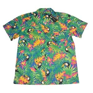 5️⃣Blue Generation Hawaiian Style Tropicana Toucan Print Shirt Mens M - NWT